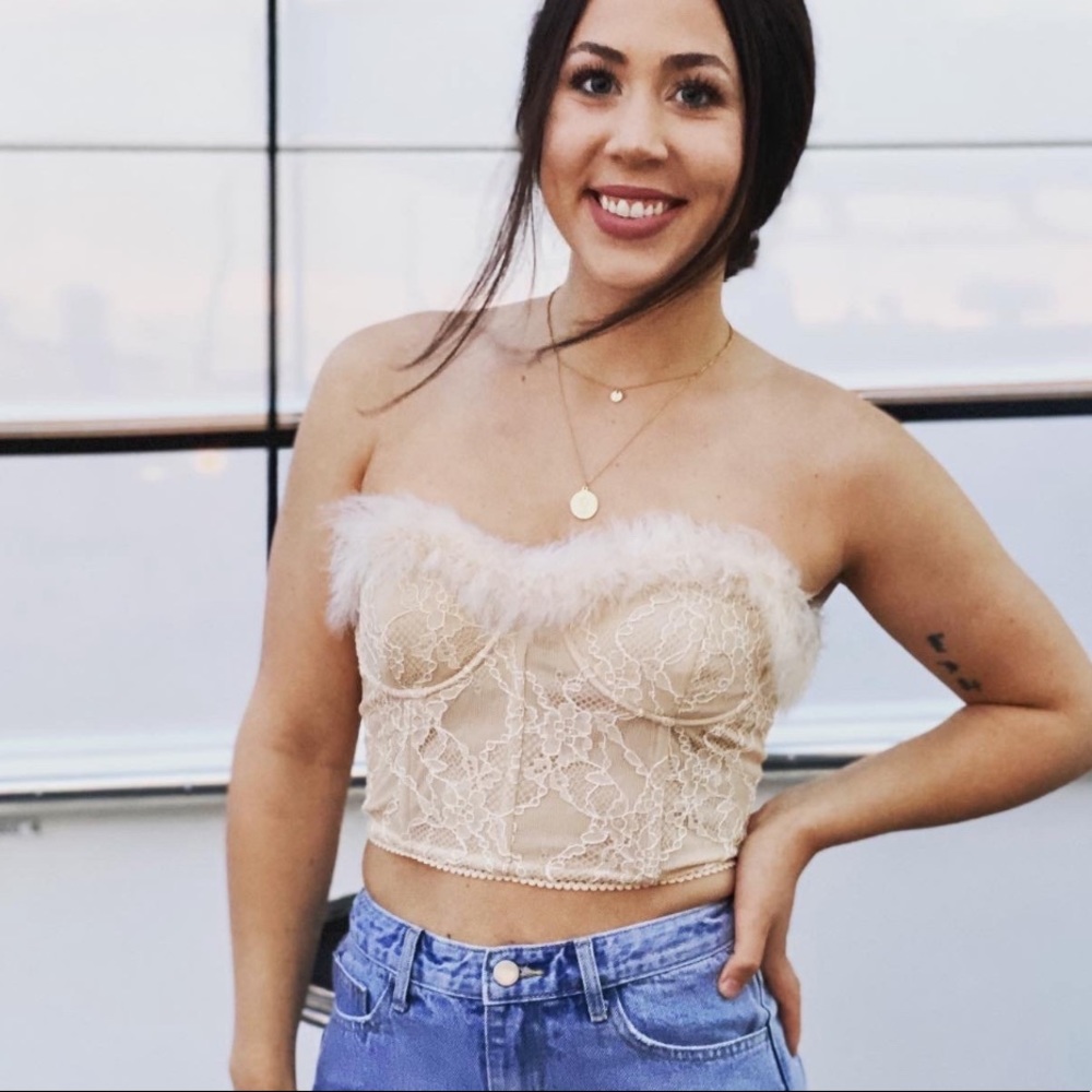 Nude Fur Trimmed Bustier